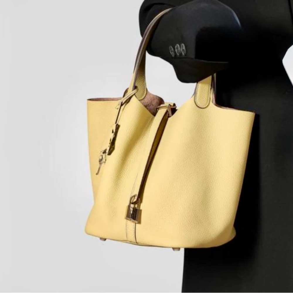 Vegan Yellow Leather Tote/Bucket Bag